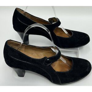 Sofft Mary Jane Pump Heels Size 9.5 Black Suede Leather Classic Academia READ
